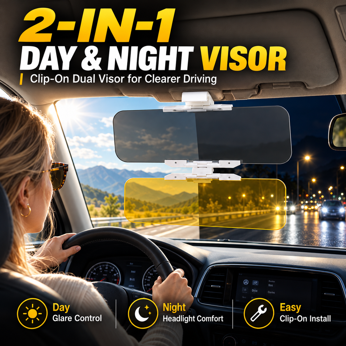 Universal HD Anti-Glare Car Visor for Day & Night-Upgraded Mirror Version