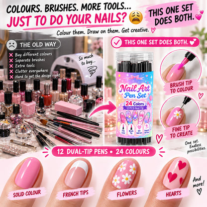 💅 LIMITED‑TIME 50% OFF! 💥 24 Colors Dual Ended Nail Art Pens Set – Creative, Salon‑Quality, Easy DIY ✨