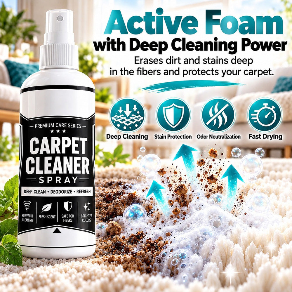 🧼✨ Deep clean carpet spray – lifts tough stains, neutralizes odors instantly!