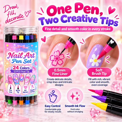 💅 LIMITED‑TIME 50% OFF! 💥 24 Colors Dual Ended Nail Art Pens Set – Creative, Salon‑Quality, Easy DIY ✨