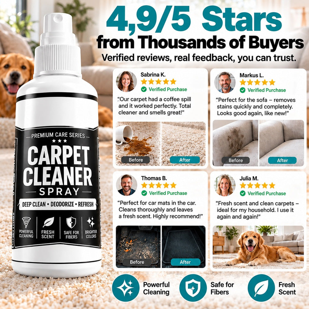 🧼✨ Deep clean carpet spray – lifts tough stains, neutralizes odors instantly!