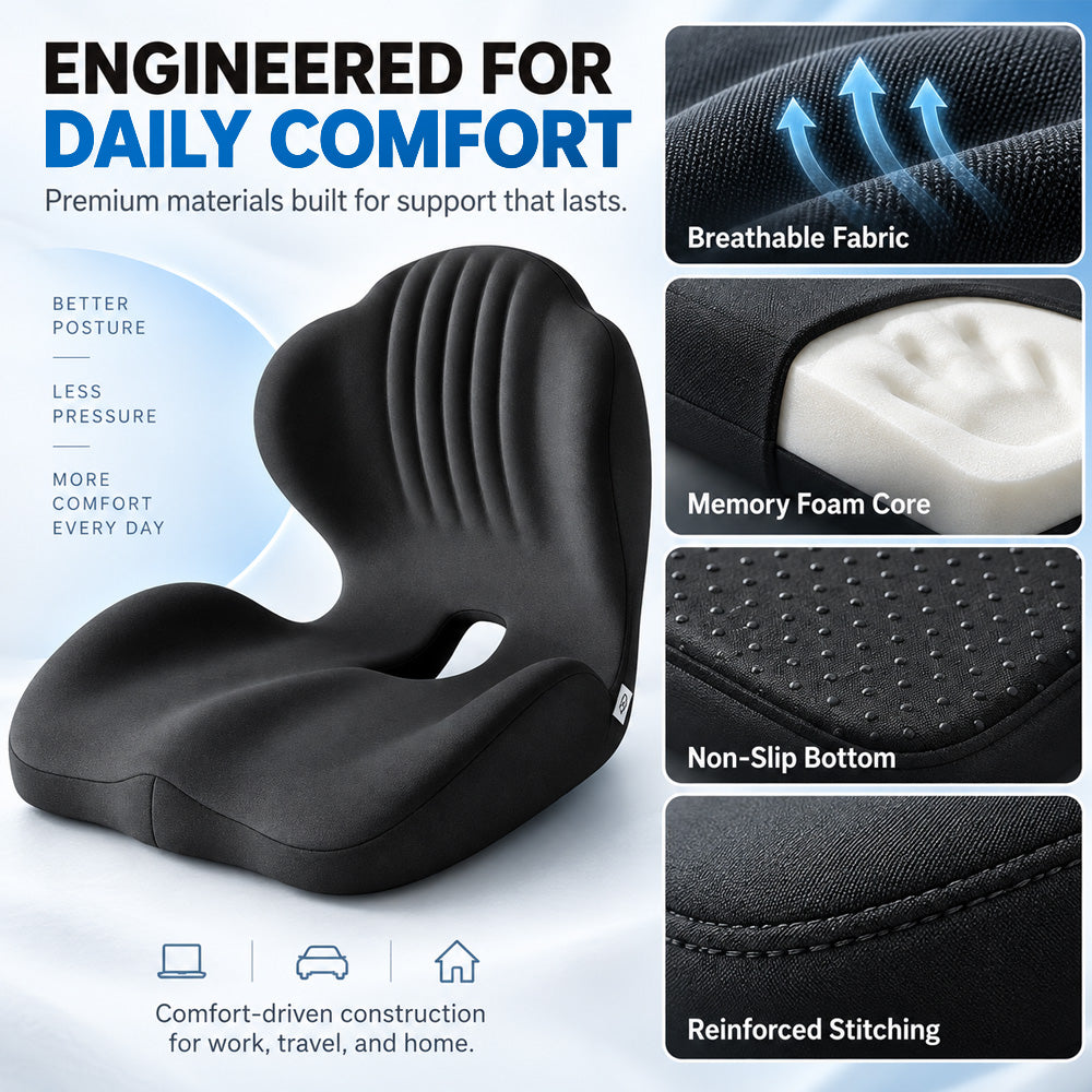 🪑 56% OFF NOW! ✨ Ergonomic memory foam seat cushion with back support – comfortable & supportive for home, office, and car 💺🛡️