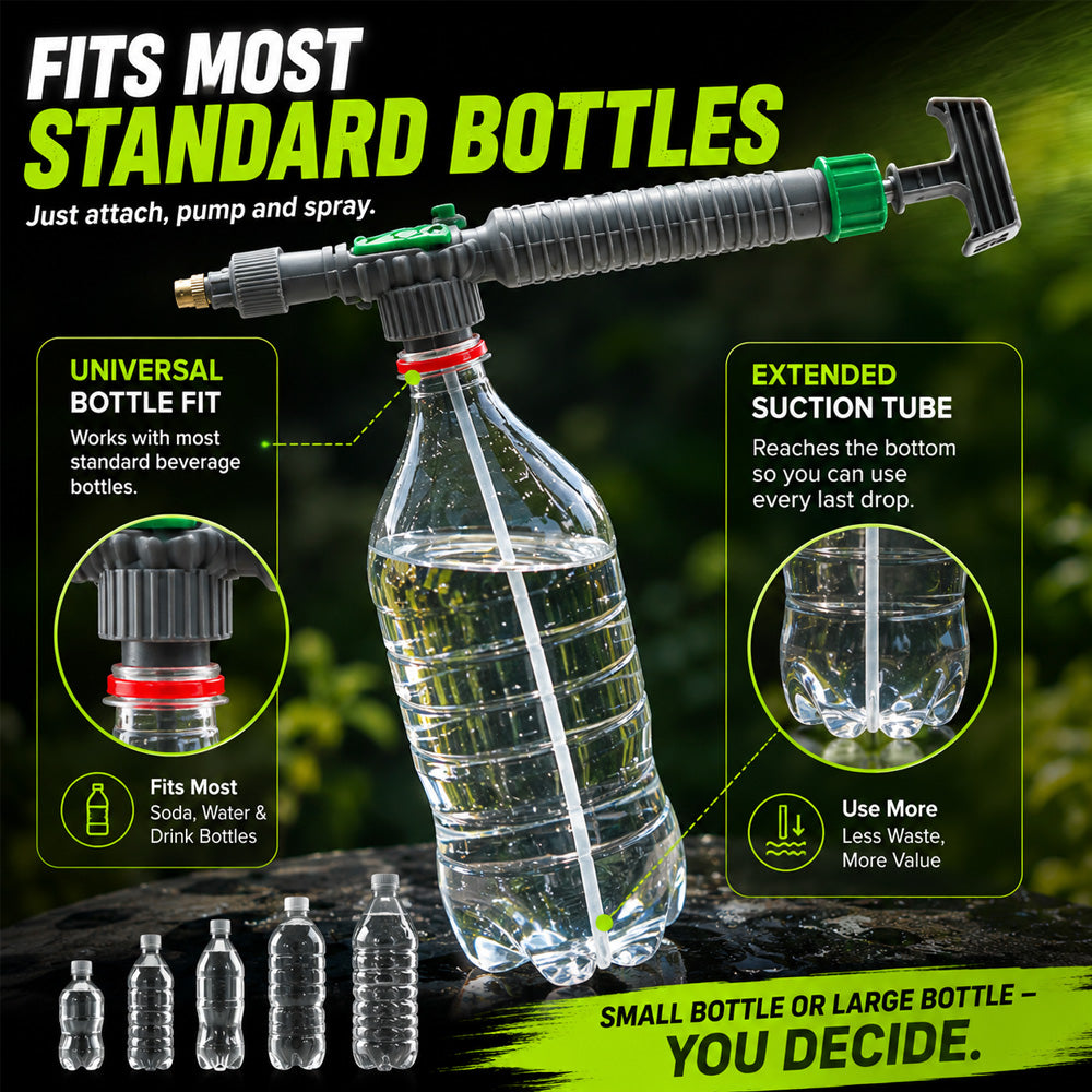 🌿50% OFF NOW! Manual Drink Bottle Sprayer with Adjustable Nozzle‑Portable DIY Garden Spray Tool, Fits Standard Plastic Bottles for Plant Watering, Fertilizing & Pest Control