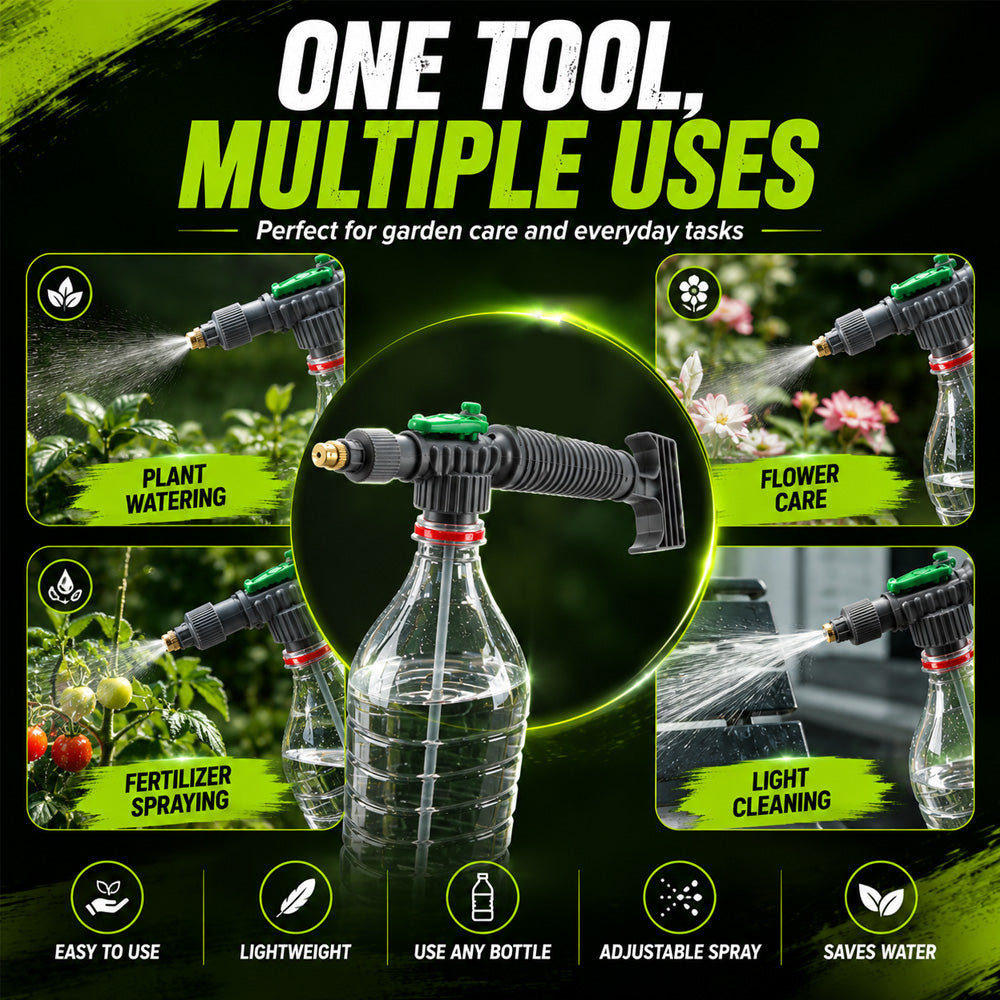 🌿50% OFF NOW! Manual Drink Bottle Sprayer with Adjustable Nozzle‑Portable DIY Garden Spray Tool, Fits Standard Plastic Bottles for Plant Watering, Fertilizing & Pest Control