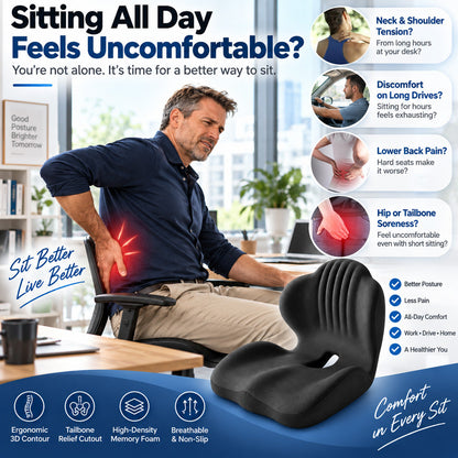 🪑 50% OFF NOW! ✨ Ergonomic memory foam seat cushion with back support – comfortable & supportive for home, office, and car 💺🛡️