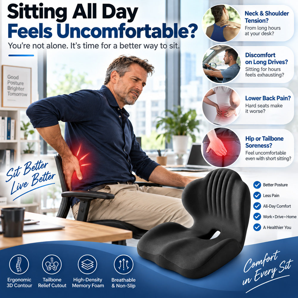 🪑 56% OFF NOW! ✨ Ergonomic memory foam seat cushion with back support – comfortable & supportive for home, office, and car 💺🛡️