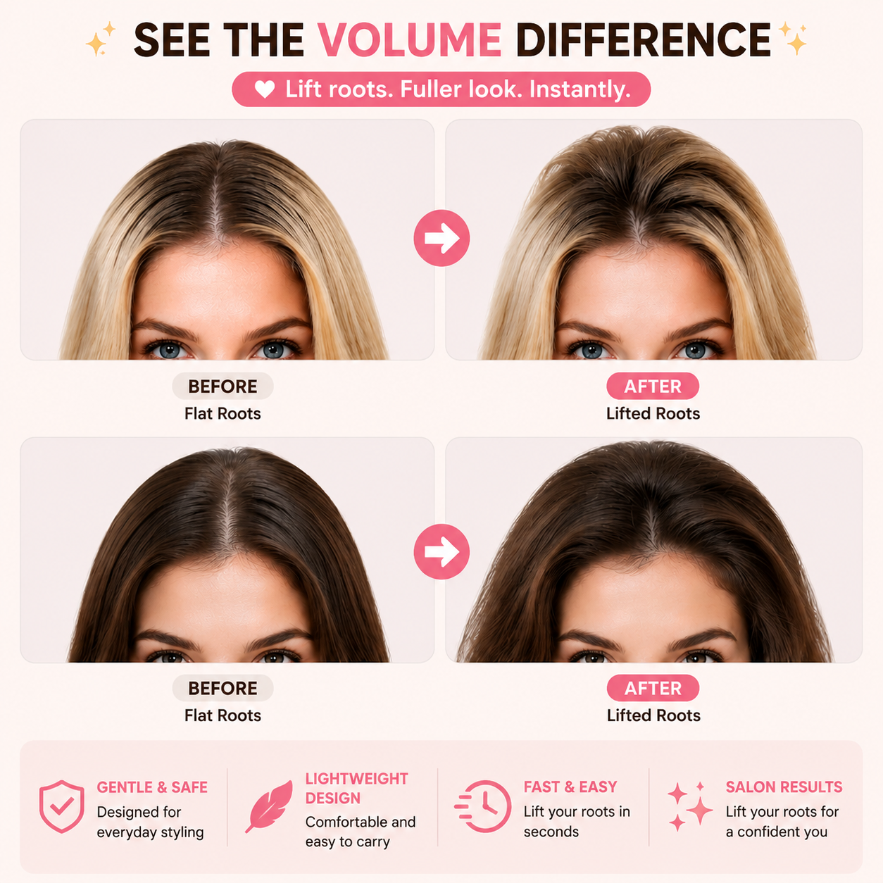 💇 Wireless Heated Volumizing Root Lift Clip, Portable Travel Hair Styling Tool for Flat Fine Hair