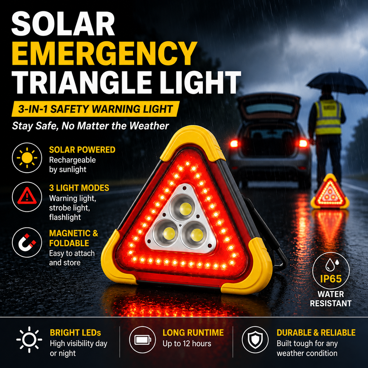 🚗3-in-1 Solar Emergency Light for Cars & Camping 🆘