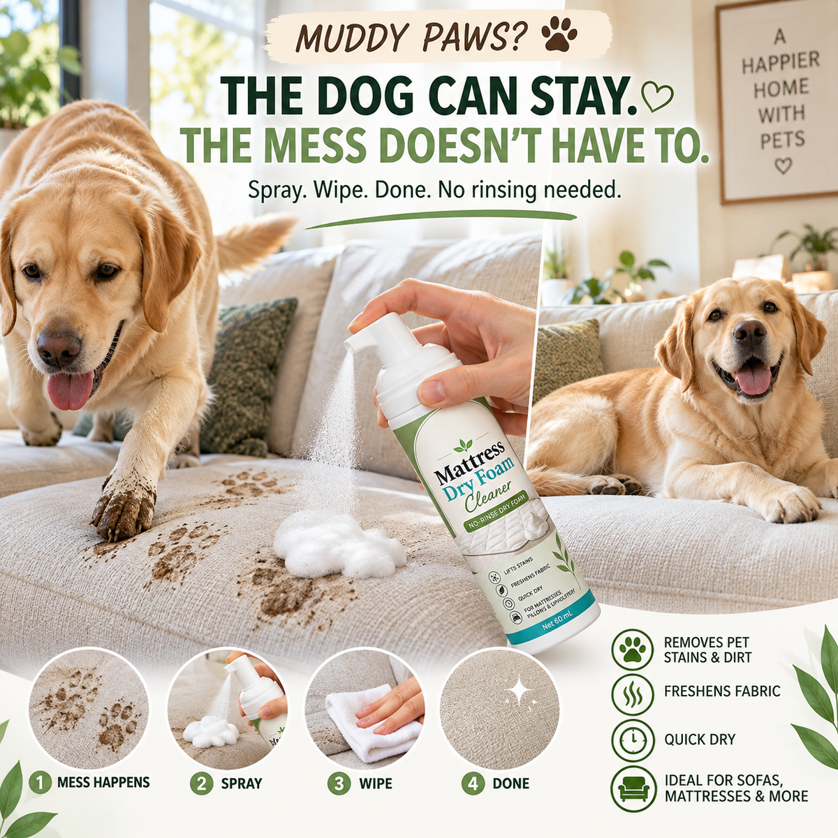 No-Rinse Mattress Dry Foam Cleaner