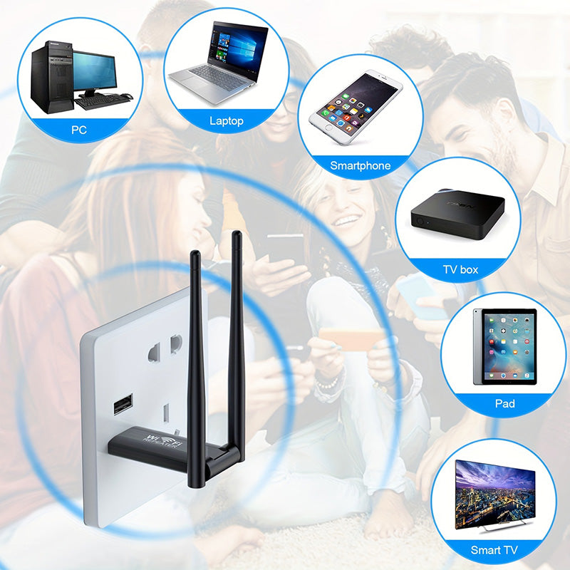 🥳2026 HOT SALE🥳💞50K+ SOLD! 📶🏠 USB WiFi Booster – extends your WiFi to every room, garden & upstairs. 300Mbps speed, dual antenna, no more dead zones – stream & browse anywhere at home! 🚀✅